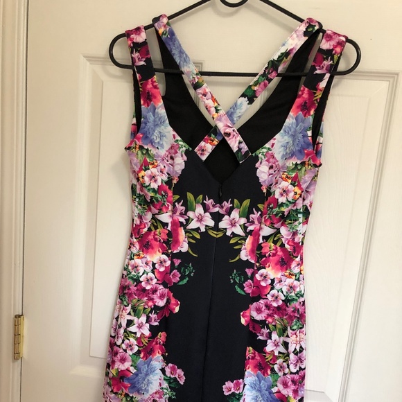Guess, Floral Midi Dress, Black/Pink, Cross back, Size 2 - Picture 6 of 10